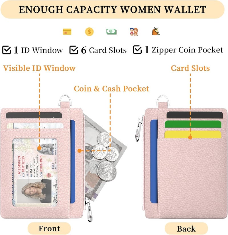 Hancynir Slim Wallet Women Credit Card Holder Minimalist PU Leather RFID Blocking Small Mini Card Case Front Pocket Thin Travel Zipper Coin Cash ID Window Ladies Female Wallet Gifts - Image 5